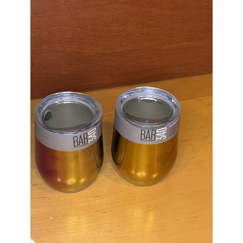 2 PACK Cambridge Bar340 Wine Tumbler With Lid Gold 12 Oz Each BPA-FREE LIDS, NEW